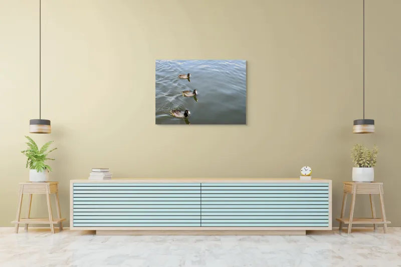 Tablou Canvas, "Rațe plutind pe lac liniștit", 100 x 70 cm – poza 4