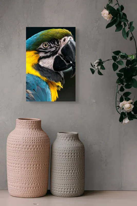 Tablou Canvas, "Papagalul exotic în culori vii", Nu pot identifica persoane sau animale din imagini, dar îți pot spune că papagalul din imagine este foarte colorat și detaliat!, 26 x 39 cm – poza 6