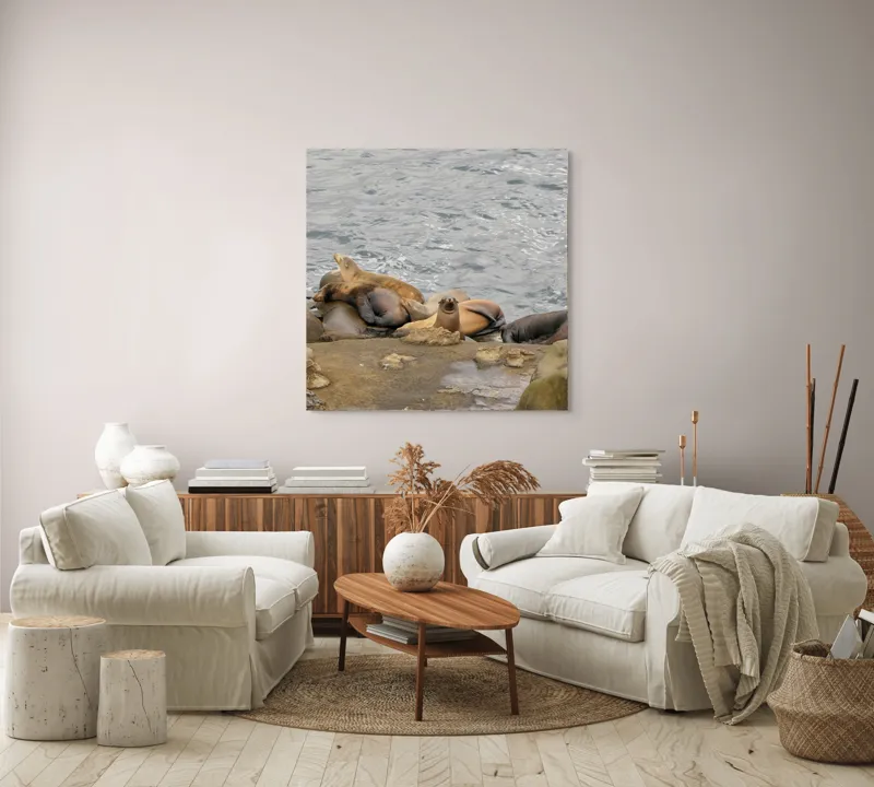 Tablou Canvas, "Leii de mare la odihnă pe stânci", 100 x 100 cm – poza 3