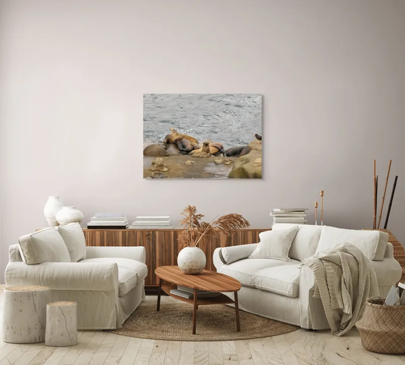 Tablou Canvas, "Leii de mare la odihnă pe stânci", 100 x 70 cm – poza 3
