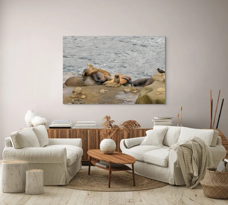 Tablou Canvas, "Leii de mare la odihnă pe stânci", 150 x 100 cm – poza 3