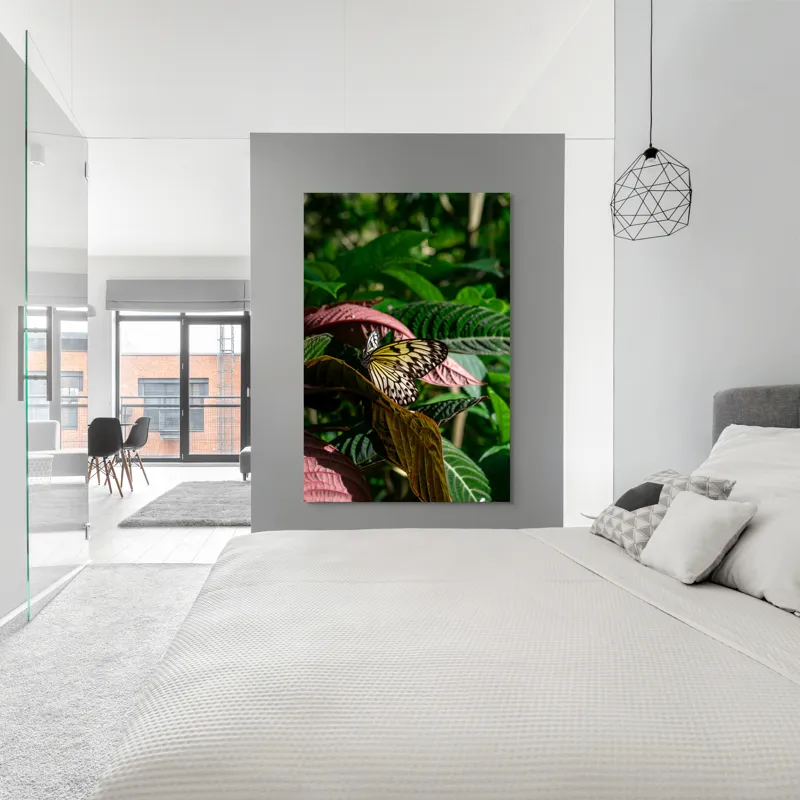 Tablou Canvas, "Fluture delicat printre frunze verzi", Fluture, Frunze, Natură, Culoare, Aripi, Delicatețe, Verde, Luminozitate, 100 x 150 cm – poza 5