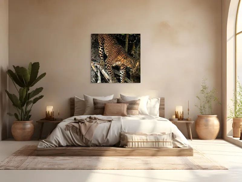 Tablou Canvas, "Leopard înfruntând umbra copacului străvechi", 100 x 100 cm – poza 4