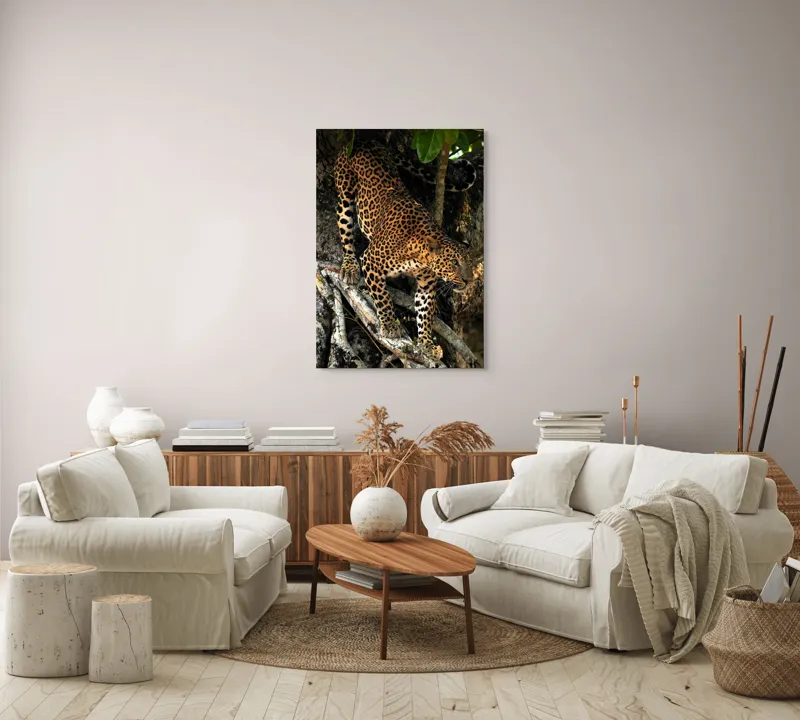 Tablou Canvas, "Leopard înfruntând umbra copacului străvechi", 70 x 100 cm – poza 4