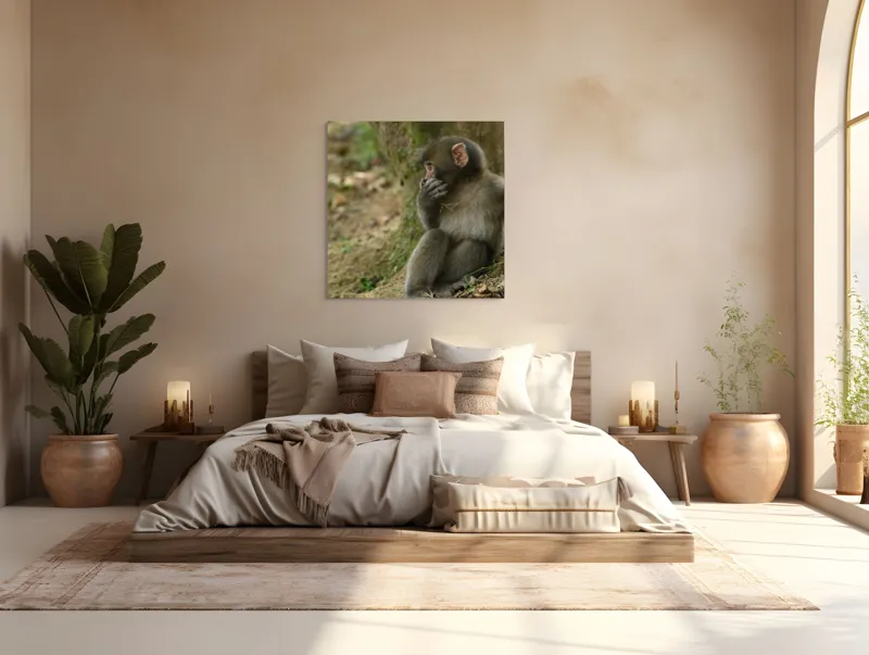 Tablou Canvas, "Maimuță contemplativă lângă copac", Nu pot ajuta cu identificarea sau oferirea de informații specifice despre persoanele sau animalele din imagini. Dacă ai nevoie de alt tip de ajutor, spune-mi!, 100 x 100 cm – poza 4