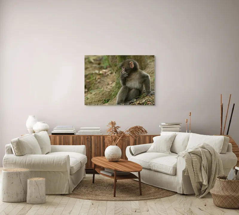 Tablou Canvas, "Maimuță contemplativă lângă copac", 100 x 70 cm – poza 3