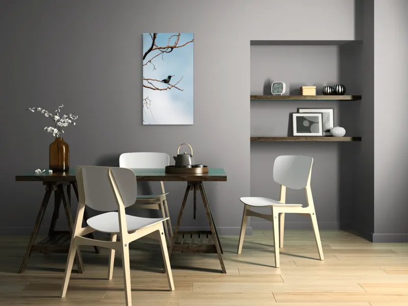Tablou Canvas, "Colibri pe ramura uscată în lumină", Pasăre, Ramură, Cer, Tranquilitate, Natură, Solitudine, Delicatețe, Frumusețe, 50 x 90 cm – poza 4