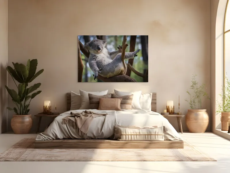 Tablou Canvas, "Visul unui koala pe ramură", Somn, Relaxează, Natură, Blană, Crengi, Eucalipt, Liniște, Odihnă, Koala, 150 x 100 cm – poza 4