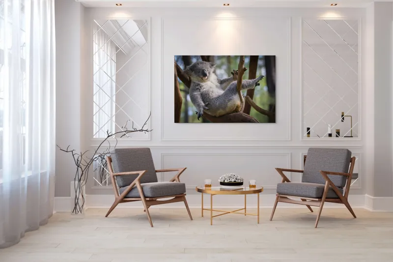 Tablou Canvas, "Visul unui koala pe ramură", Somn, Relaxează, Natură, Blană, Crengi, Eucalipt, Liniște, Odihnă, Koala, 150 x 100 cm – poza 7