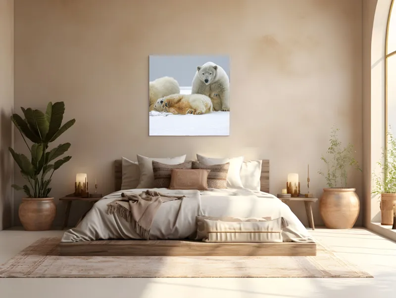 Tablou Canvas, "Urs polar cu pui pe gheață albă", Nu pot identifica sau recunoaște persoane sau animale în imagini., 100 x 100 cm – poza 4