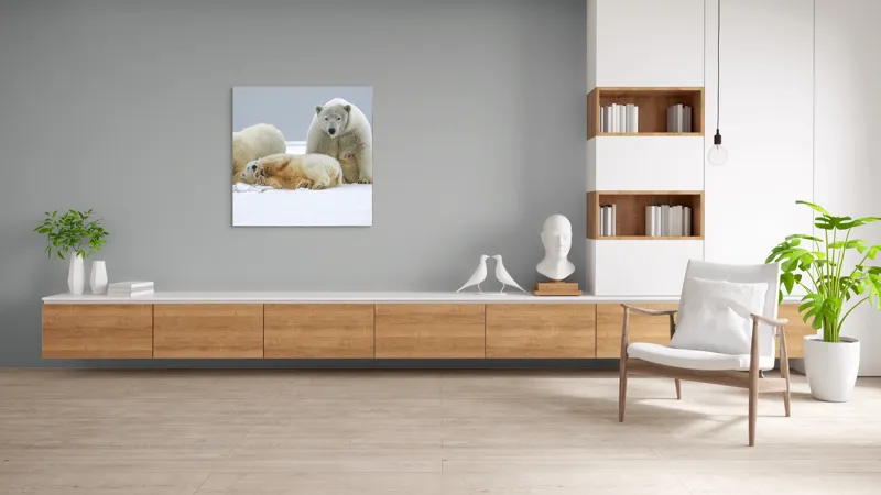 Tablou Canvas, "Urs polar cu pui pe gheață albă", Nu pot identifica sau recunoaște persoane sau animale în imagini., 100 x 100 cm – poza 8