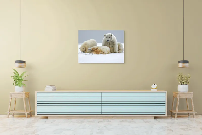 Tablou Canvas, "Urs polar cu pui pe gheață albă", Nu pot identifica sau recunoaște persoane sau animale în imagini., 100 x 70 cm – poza 4