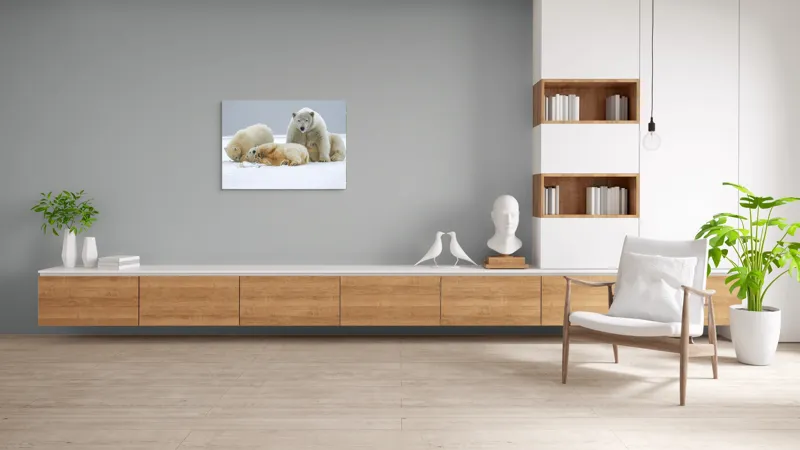 Tablou Canvas, "Urs polar cu pui pe gheață albă", Nu pot identifica sau recunoaște persoane sau animale în imagini., 100 x 70 cm – poza 6