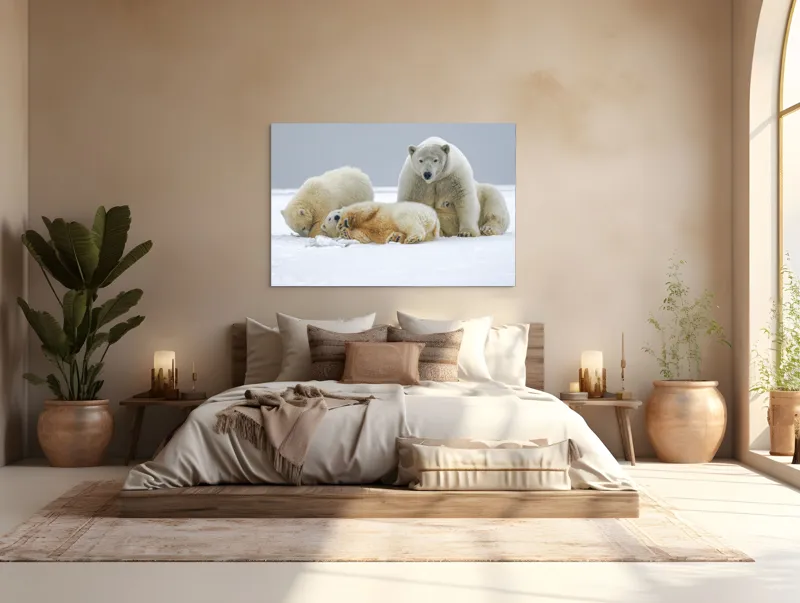 Tablou Canvas, "Urs polar cu pui pe gheață albă", Nu pot identifica sau recunoaște persoane sau animale în imagini., 150 x 100 cm – poza 4
