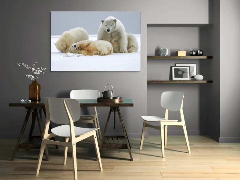 Tablou Canvas, "Urs polar cu pui pe gheață albă", Nu pot identifica sau recunoaște persoane sau animale în imagini., 150 x 100 cm – poza 5