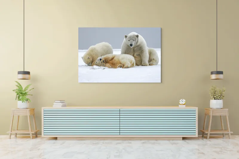 Tablou Canvas, "Urs polar cu pui pe gheață albă", Nu pot identifica sau recunoaște persoane sau animale în imagini., 150 x 100 cm – poza 6