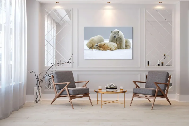Tablou Canvas, "Urs polar cu pui pe gheață albă", Nu pot identifica sau recunoaște persoane sau animale în imagini., 150 x 100 cm – poza 7
