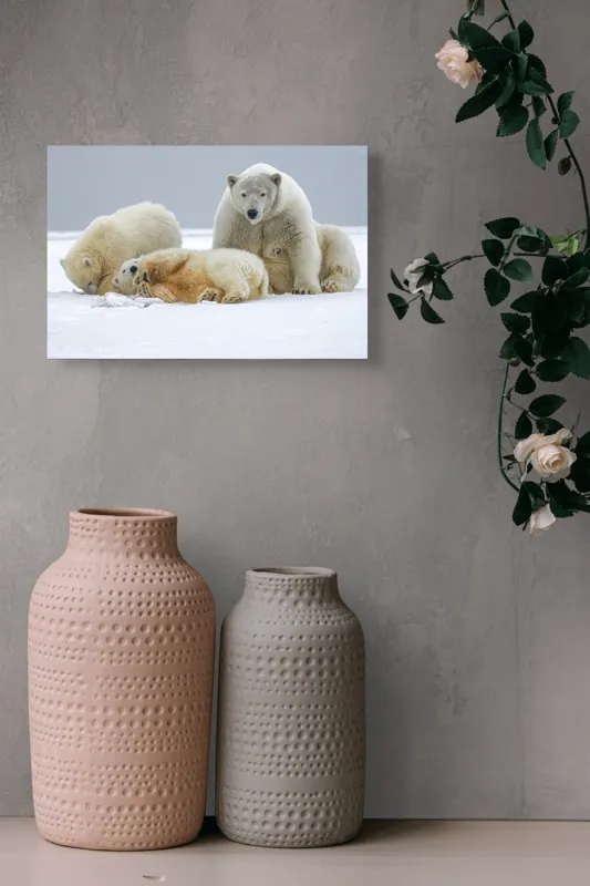 Tablou Canvas, "Urs polar cu pui pe gheață albă", Nu pot identifica sau recunoaște persoane sau animale în imagini., 39 x 26 cm – poza 4