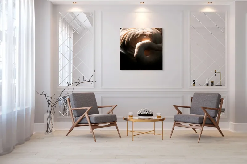 Tablou Canvas, "Flamingo în lumina blândă a soarelui", Flamingo, Eleganță, Lumină, Textură, Contrast, Încovoiat, Grație, Serenitate, 100 x 100 cm – poza 7