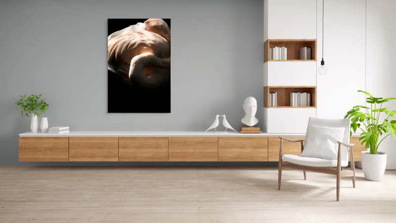 Tablou Canvas, "Flamingo în lumina blândă a soarelui", Flamingo, Eleganță, Lumină, Textură, Contrast, Încovoiat, Grație, Serenitate, 100 x 150 cm – poza 8