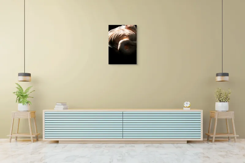 Tablou Canvas, "Flamingo în lumina blândă a soarelui", Flamingo, Eleganță, Lumină, Textură, Contrast, Încovoiat, Grație, Serenitate, 50 x 70 cm – poza 6
