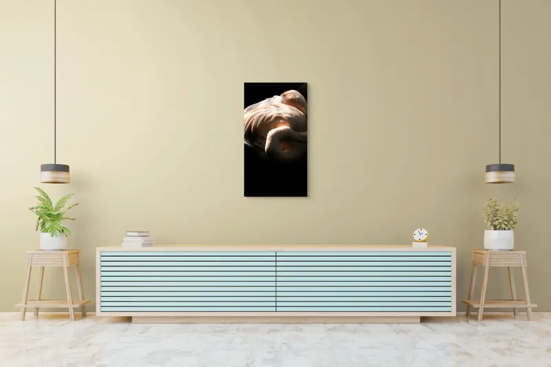 Tablou Canvas, "Flamingo în lumina blândă a soarelui", Flamingo, Eleganță, Lumină, Textură, Contrast, Încovoiat, Grație, Serenitate, 50 x 90 cm – poza 6