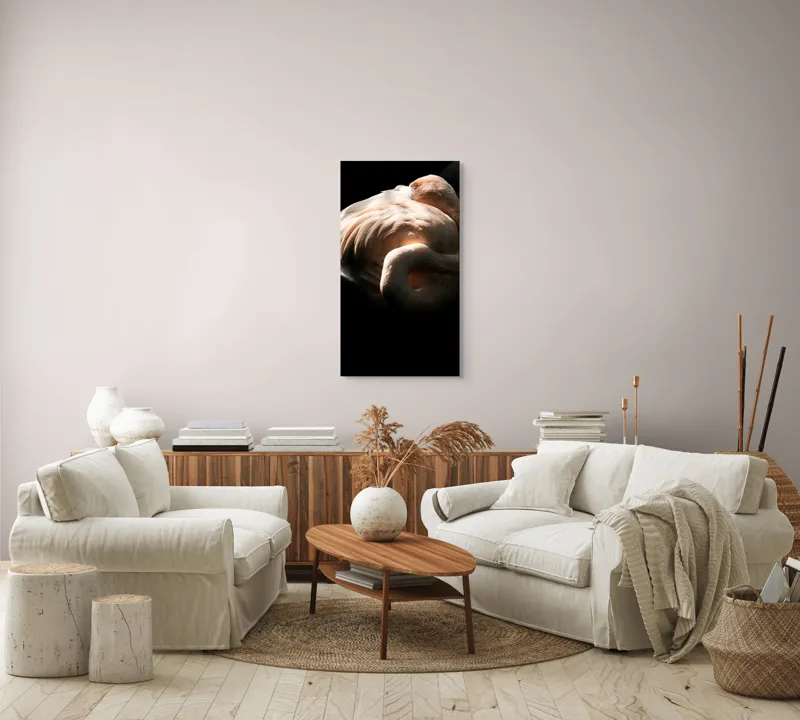 Tablou Canvas, "Flamingo în lumina blândă a soarelui", Flamingo, Eleganță, Lumină, Textură, Contrast, Încovoiat, Grație, Serenitate, 50 x 90 cm – poza 7