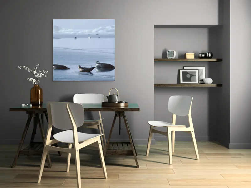 Tablou Canvas, "Foci odihnindu-se pe gheață albastră", Focă, Gheață, Ocean, Cer, Liniște, Natură, Relaxare, Albastru, Frig, Întindere, 100 x 100 cm – poza 6