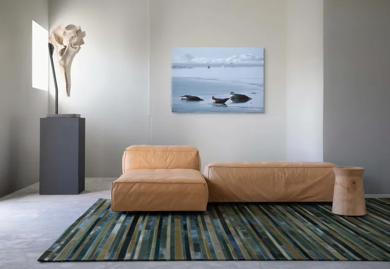 Tablou Canvas, "Foci odihnindu-se pe gheață albastră", Focă, Gheață, Ocean, Cer, Liniște, Natură, Relaxare, Albastru, Frig, Întindere, 100 x 70 cm – poza 7