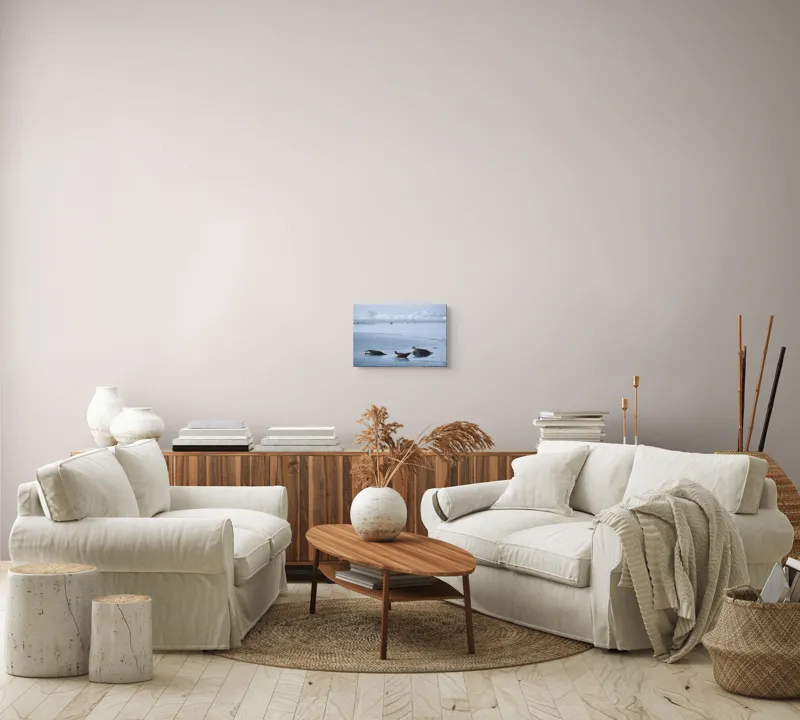Tablou Canvas, "Foci odihnindu-se pe gheață albastră", Focă, Gheață, Ocean, Cer, Liniște, Natură, Relaxare, Albastru, Frig, Întindere, 39 x 26 cm – poza 7