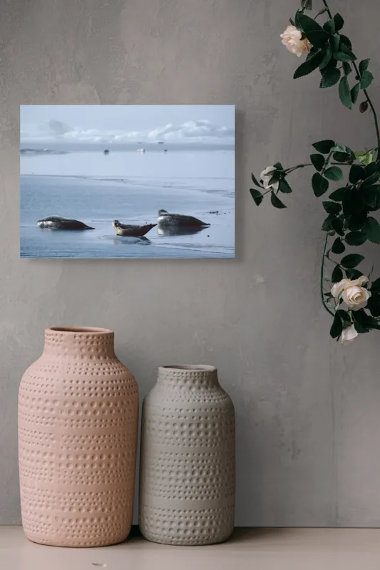 Tablou Canvas, "Foci odihnindu-se pe gheață albastră", Focă, Gheață, Ocean, Cer, Liniște, Natură, Relaxare, Albastru, Frig, Întindere, 54 x 39 cm – poza 8