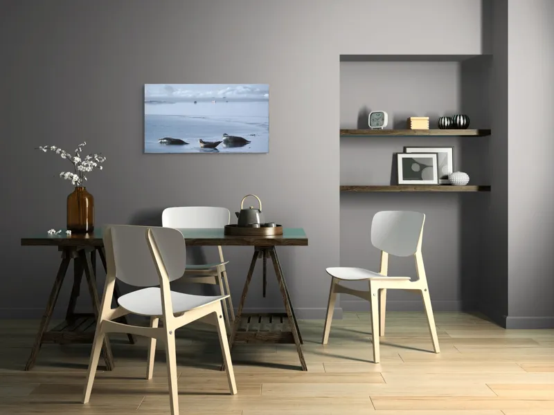 Tablou Canvas, "Foci odihnindu-se pe gheață albastră", Focă, Gheață, Ocean, Cer, Liniște, Natură, Relaxare, Albastru, Frig, Întindere, 90 x 50 cm – poza 3