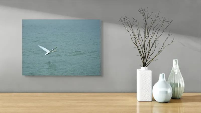 Tablou Canvas, "Liniștea unui zbor solitar", Grațiozitate, Libertate, Natură, Liniște, Reflecție, Zbor, Serenitate, 54 x 39 cm – poza 3