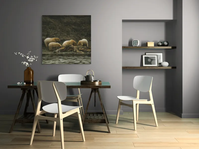 Tablou Canvas, "Urșii polari pe malul stâncos", Urs, Polari, Litoral, Apă, Stânci, Blană, Natură, Adăpost, Familie, Peisaj., 100 x 100 cm – poza 6