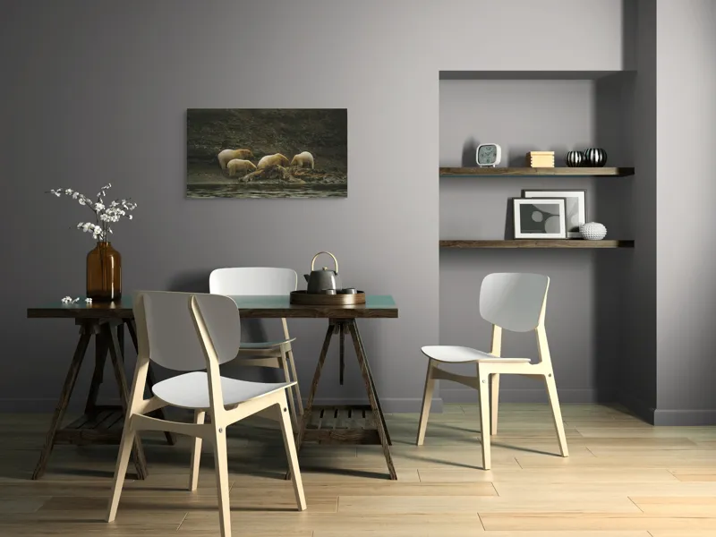 Tablou Canvas, "Urșii polari pe malul stâncos", Urs, Polari, Litoral, Apă, Stânci, Blană, Natură, Adăpost, Familie, Peisaj., 90 x 50 cm – poza 3
