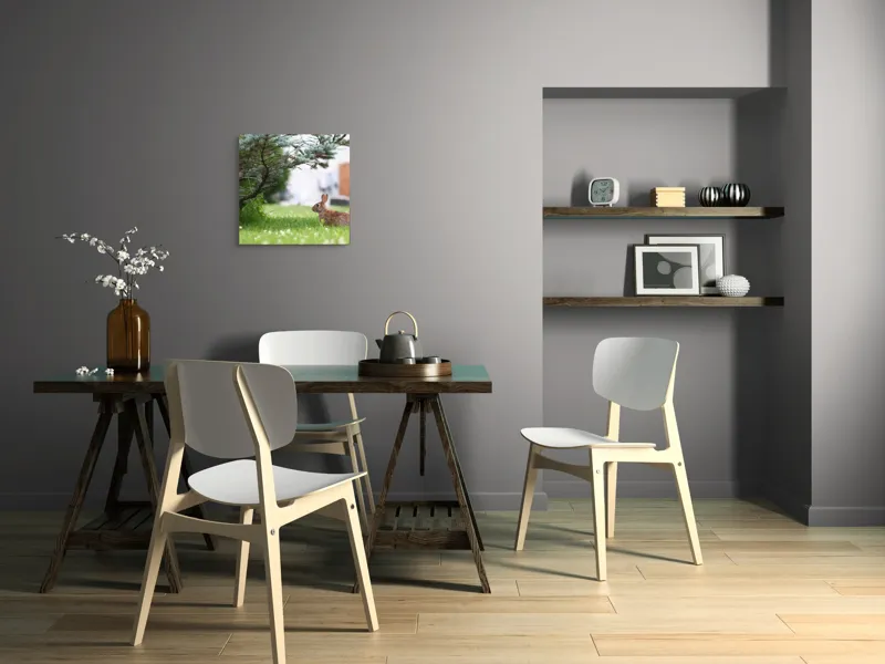 Tablou Canvas, "Iepurele sub ramurile verzi alebradului", Iepure, Verdeață, Copac, Curte, Natură, Relaxare, Frumusețe, Calm, Pastoral, Serenitate, 50 x 50 cm – poza 8