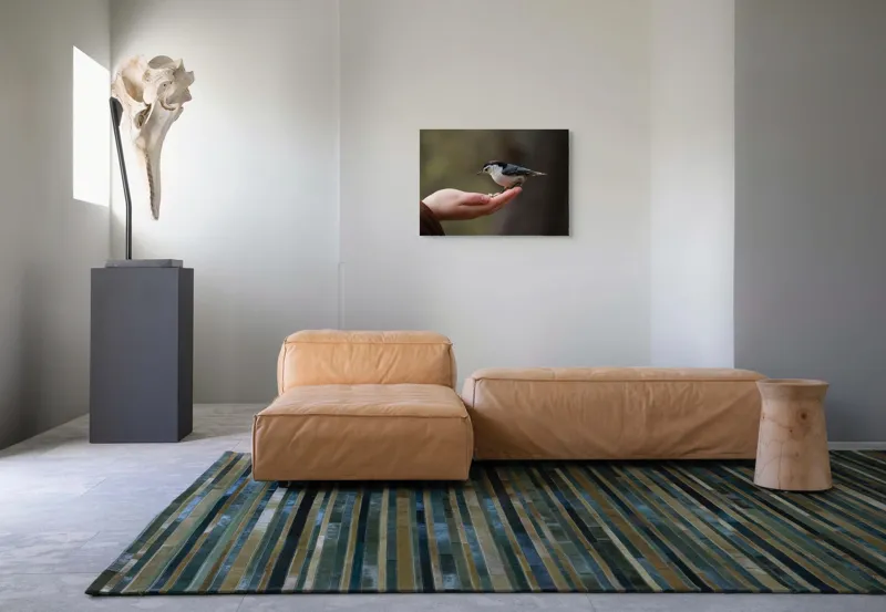 Tablou Canvas, "Ospățul prieteniei în pădurile liniștite", Mână, Păsărică, Natură, Blândețe, Interacțiune, Curaj, Delicatețe, Moment, Conexiune, Încredere, 70 x 50 cm – poza 8