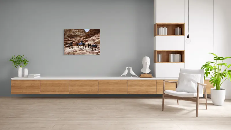 Tablou Canvas pe temă de Deșert și Alpinism, Caravana Măgarilor în Canion, 100 x 70 cm – poza 6