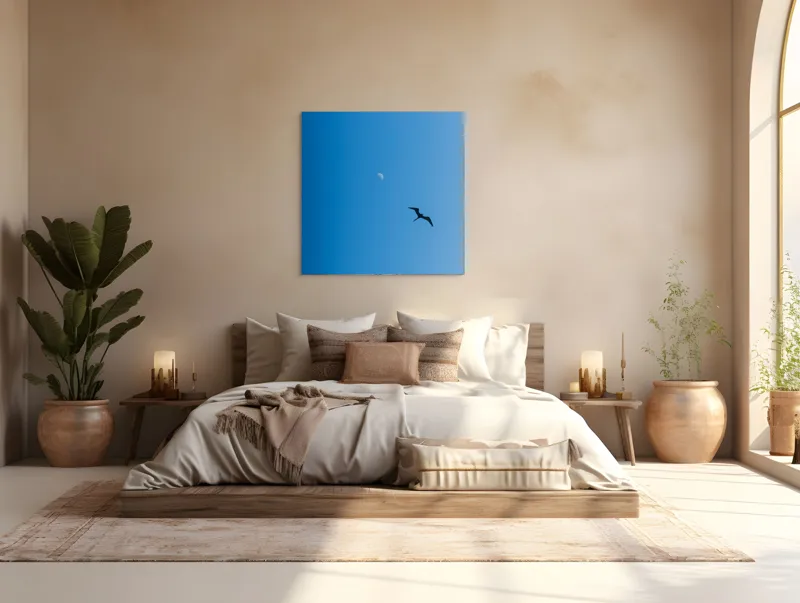 Tablou Canvas Pasăre zburând spre lună albă Cer Albastru Zbor Siluetă, 100 x 100 cm – poza 4