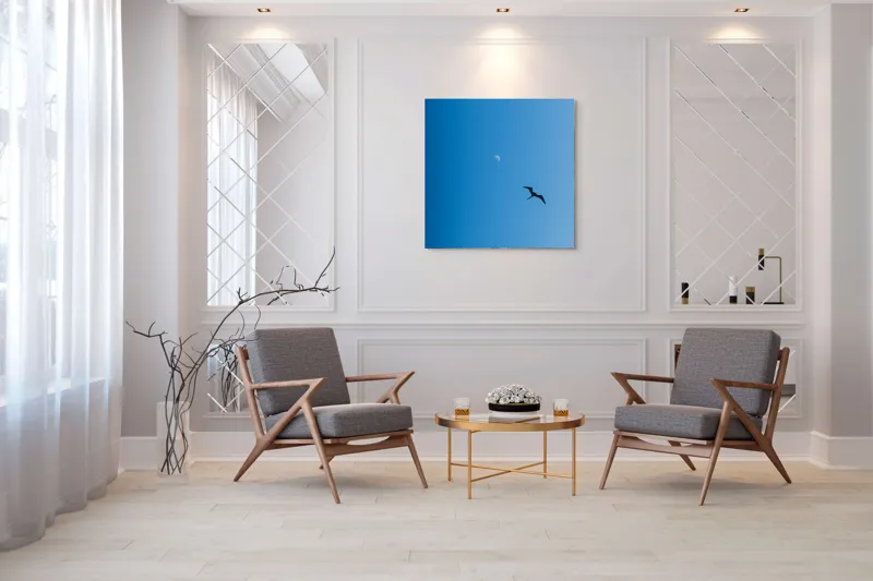 Tablou Canvas Pasăre zburând spre lună albă Cer Albastru Zbor Siluetă, 100 x 100 cm – poza 7
