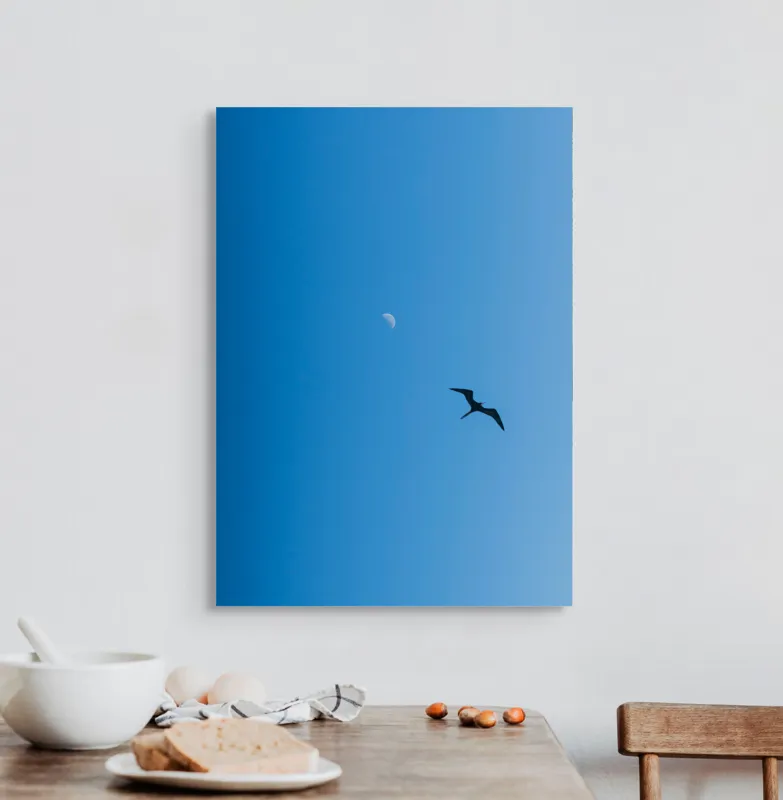 Tablou Canvas Pasăre zburând spre lună albă Cer Albastru Zbor Siluetă, 50 x 70 cm – poza 3