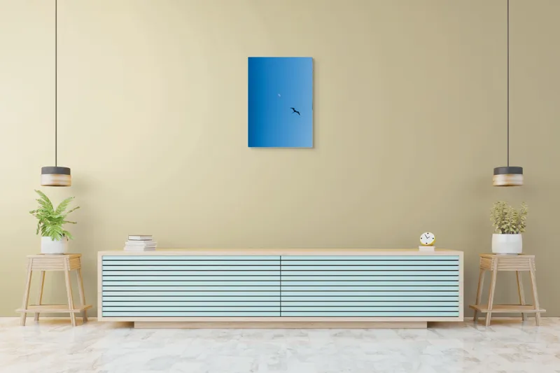 Tablou Canvas Pasăre zburând spre lună albă Cer Albastru Zbor Siluetă, 50 x 70 cm – poza 6
