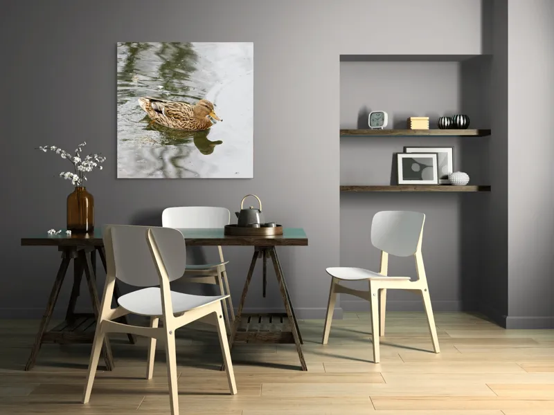 Tablou Canvas, "Rața plutește pe oglinda apei", Rață, Apă, Reflecție, Plutire, Natură, Pene, Lac, Liniște, 100 x 100 cm – poza 6