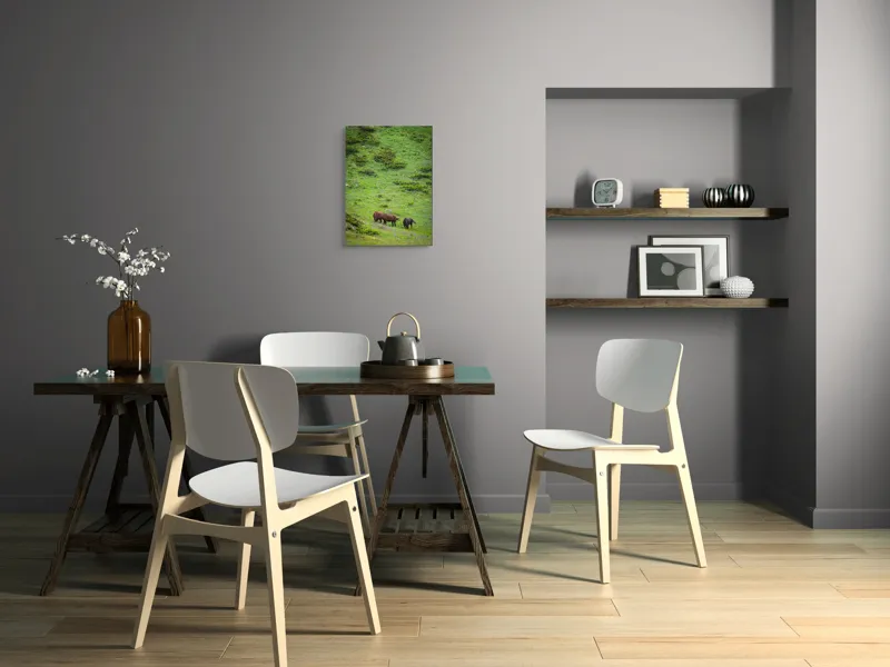 Tablou Canvas, "Cai păscând pe un deal verde", Verdeață, Cai, Dealuri, Floricele, Natură, Pășune, Liniște, Slove, Seninătate., 39 x 54 cm – poza 7