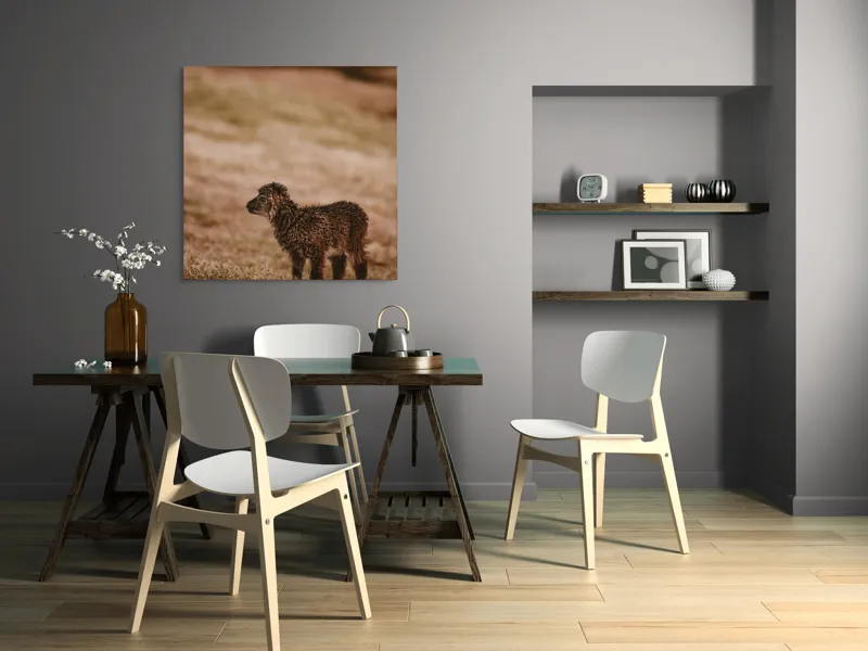 Tablou Canvas, "Miel singuratic pe câmpie aurie", Nisip, Blană, Natură, Singurătate, Miel, Apus, Iarbă, Căldură, 100 x 100 cm – poza 6
