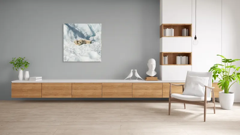 Tablou Canvas, "Urși polari jucându-se pe zăpadă.", Urs, Zăpadă, Ghețar, Alb, Liniște, Natură, Rece, Arctic, 100 x 100 cm – poza 8