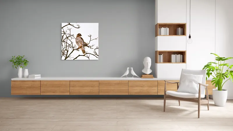 Tablou Canvas, "Vulturul pe ramuri uscate iarna", Majestic, Hawk, Perched, Bare, Branches, Observant, Sky, Silent, Still, Nature, 100 x 100 cm – poza 8
