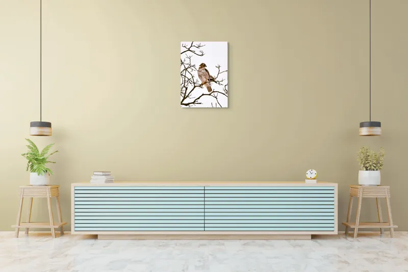 Tablou Canvas, "Vulturul pe ramuri uscate iarna", Majestic, Hawk, Perched, Bare, Branches, Observant, Sky, Silent, Still, Nature, 50 x 70 cm – poza 6