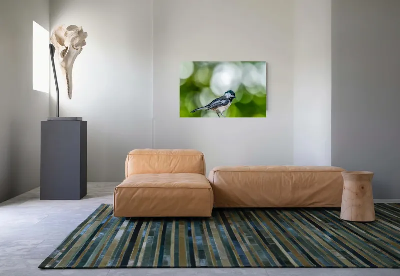 Tablou Canvas, "Mic pian al pădurii senine", Pasăre, Ramură, Verdeață, Bokeh, Delicatețe, Natură, Zburătoare, 90 x 50 cm – poza 8