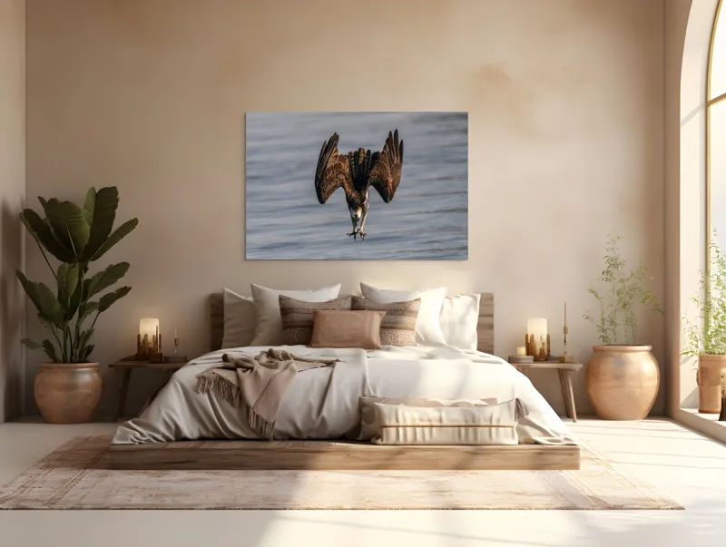 Tablou Canvas, "Vulturul la vânătoare în zbor", Zbor, Pescăruș, Prindere, Imersiune, Natură, Aripi, Păsare, Dinamică, 150 x 100 cm – poza 4